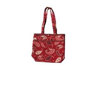 Vera Bradley Retired Mesa Red Tote Paisley Pocket Button Close Beach Career Work